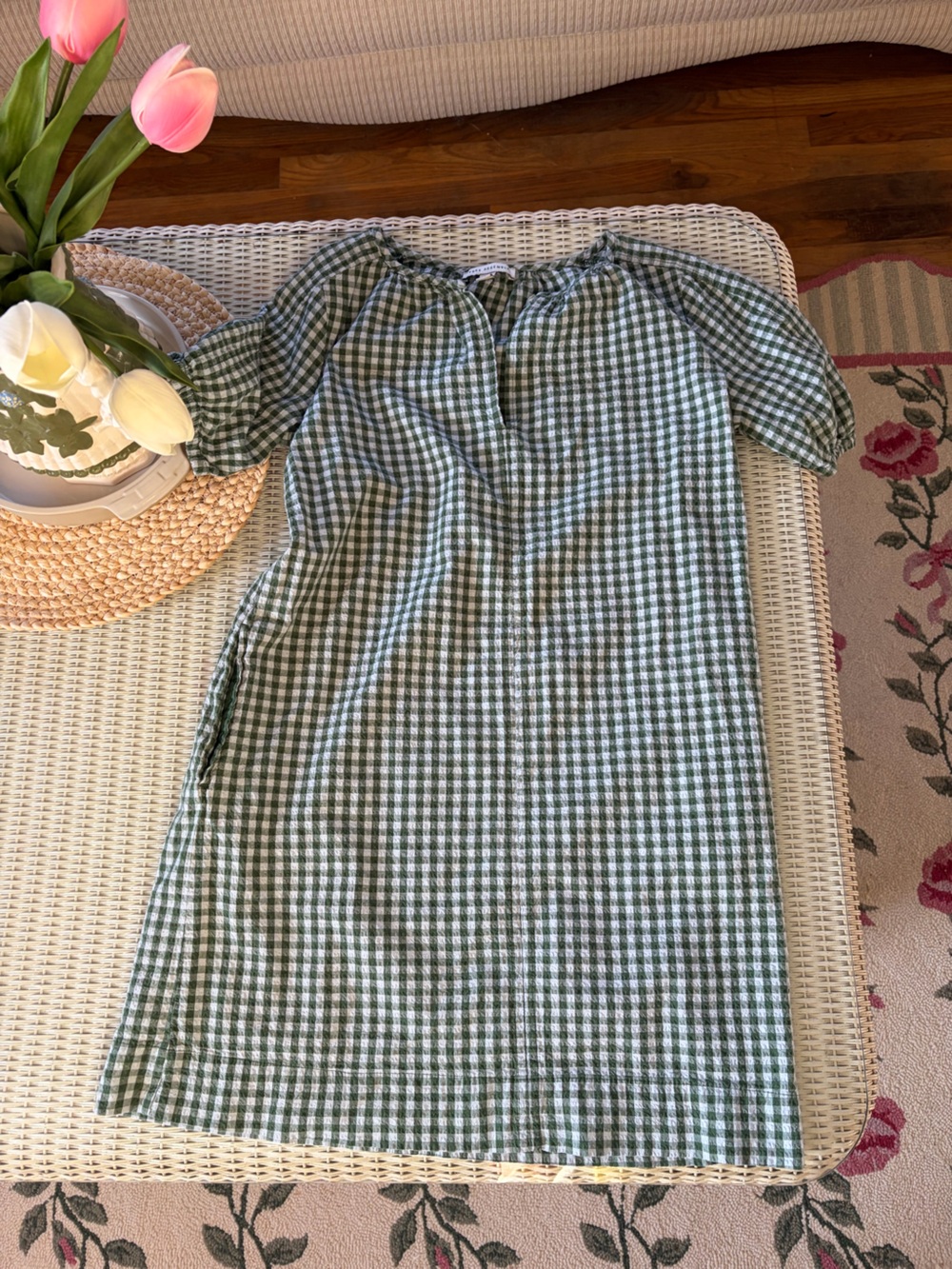 Casual Green Gingham Button-Down Women’s Dress